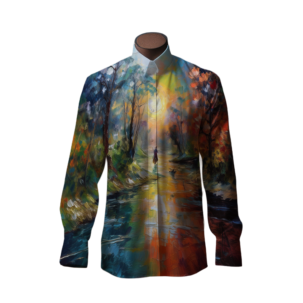 Llegando al lago - Camisa 100% de seda - Manga larga