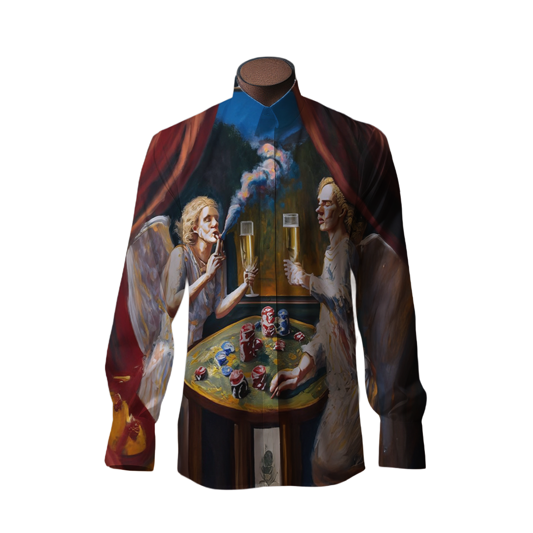 Querubines - Camisa 100% de seda - Manga larga