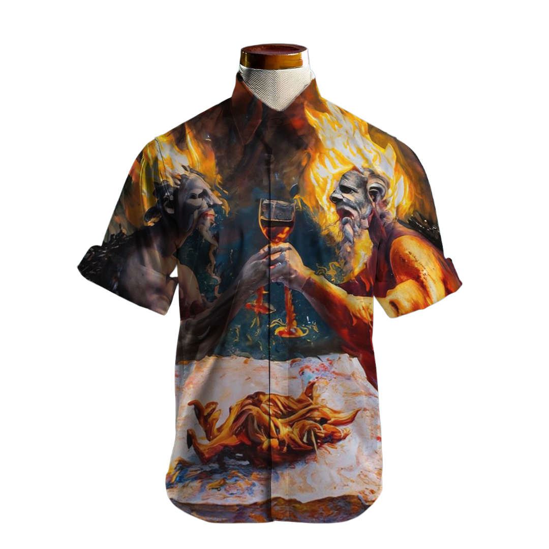 Brindis de fuego - Camisa 100% de seda - Manga corta