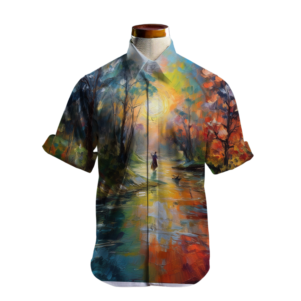 Llegando al lago - Camisa 100% de seda - Manga corta