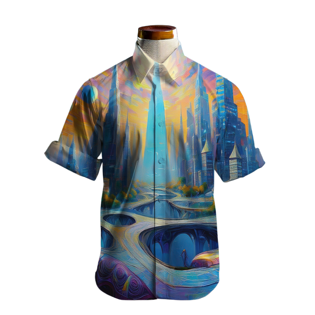 La ciudad de los sueños - Camisa 100% de seda - Manga corta