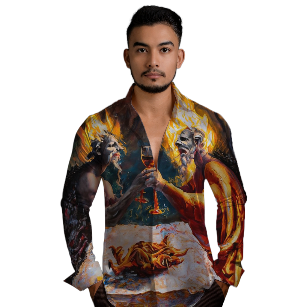 Brindis de fuego - Camisa 100% de seda - Manga larga