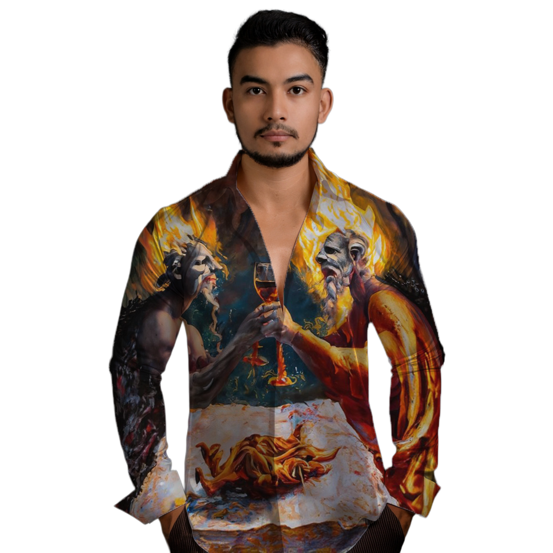 Brindis de fuego - Camisa 100% de seda - Manga larga