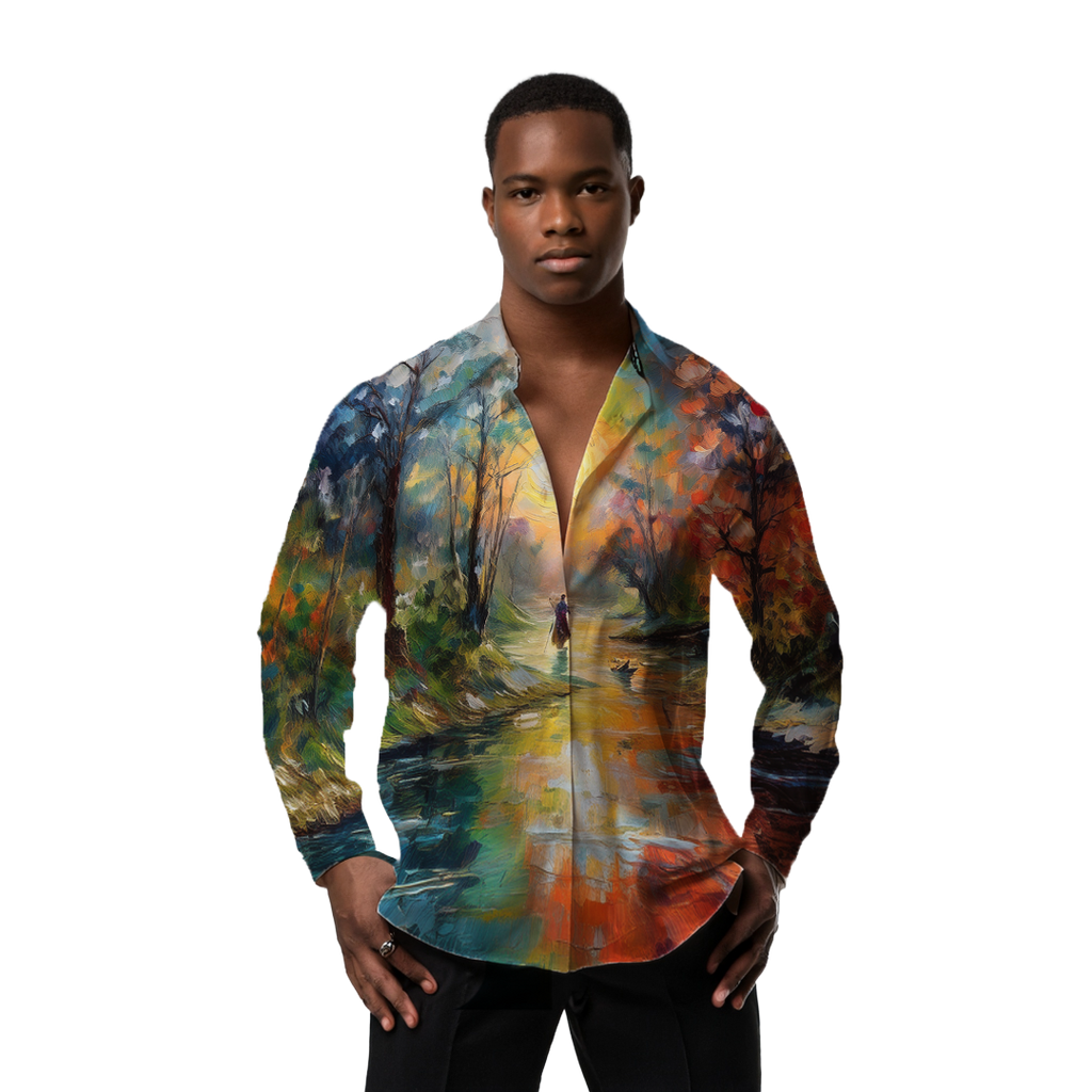 Llegando al lago - Camisa 100% de seda - Manga larga