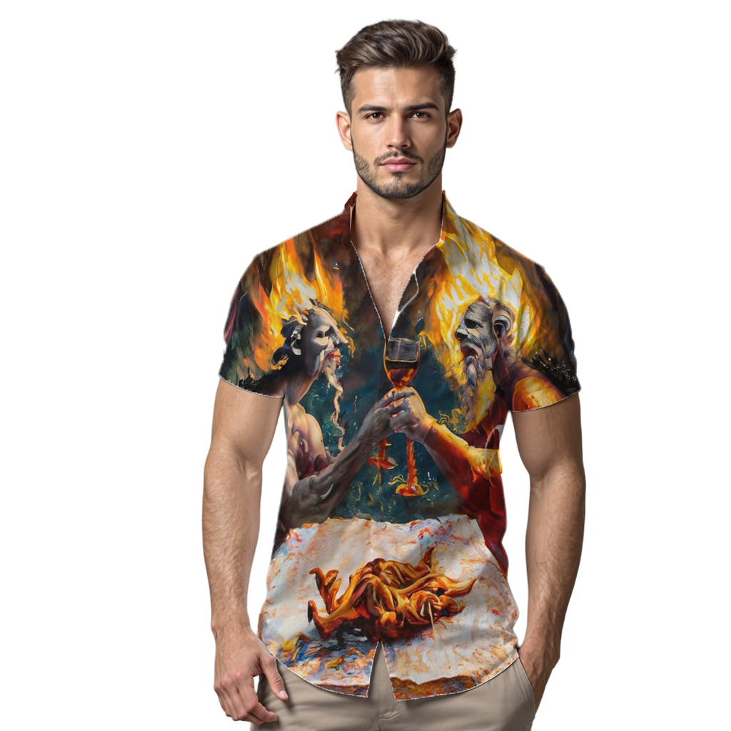 Brindis de fuego - Camisa 100% de seda - Manga corta