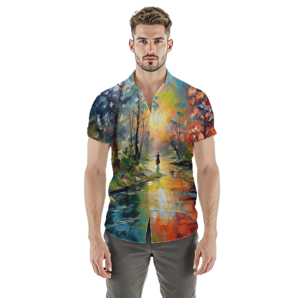 Llegando al lago - Camisa 100% de seda - Manga corta