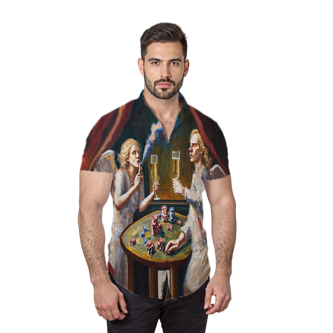 Querubines - Camisa 100% de seda - Manga corta