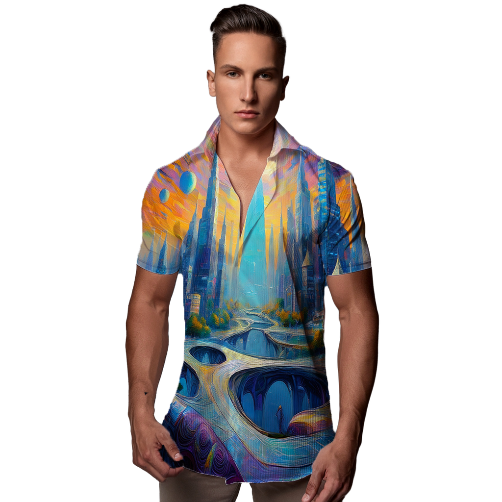 La ciudad de los sueños - Camisa 100% de seda - Manga corta