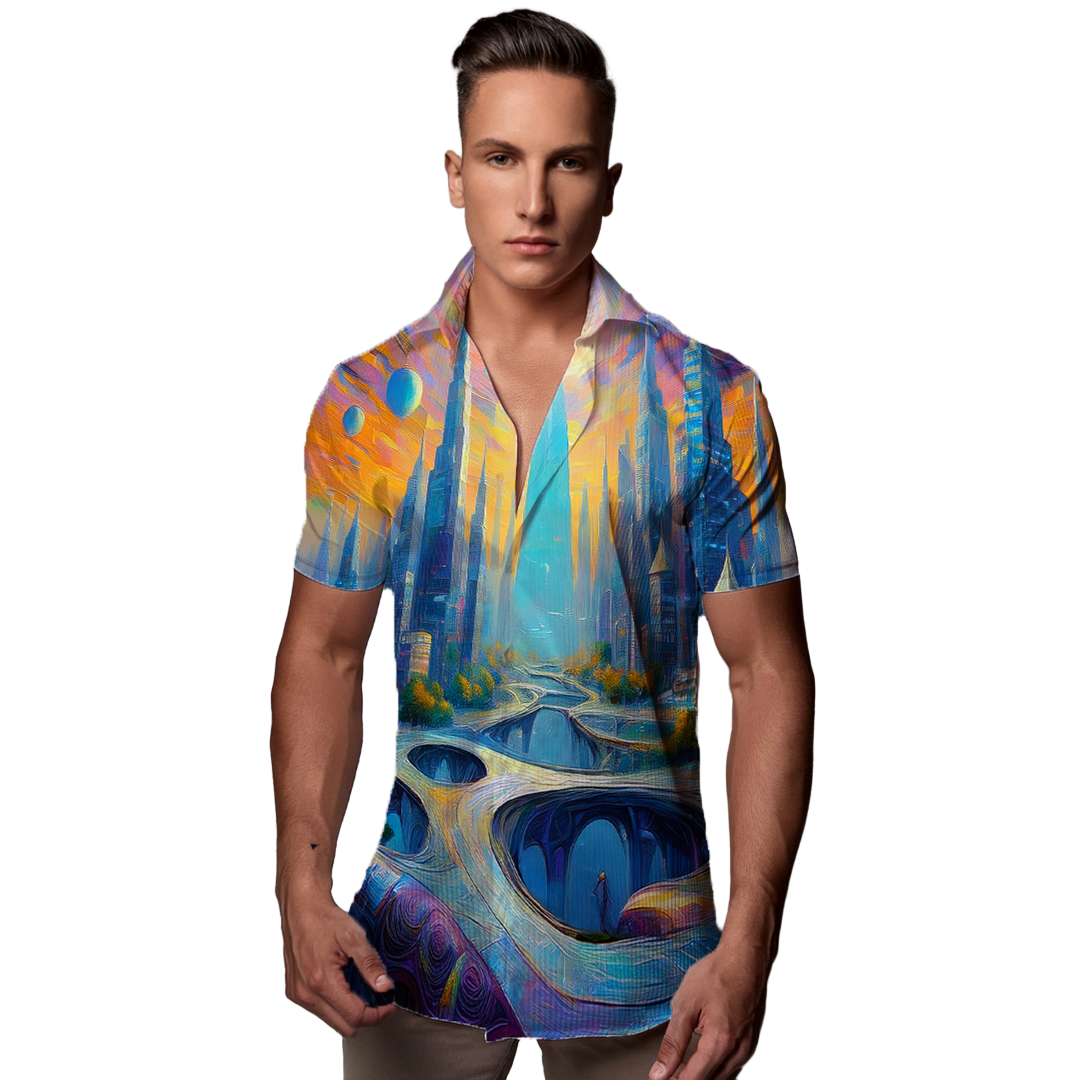 La ciudad de los sueños - Camisa 100% de seda - Manga corta