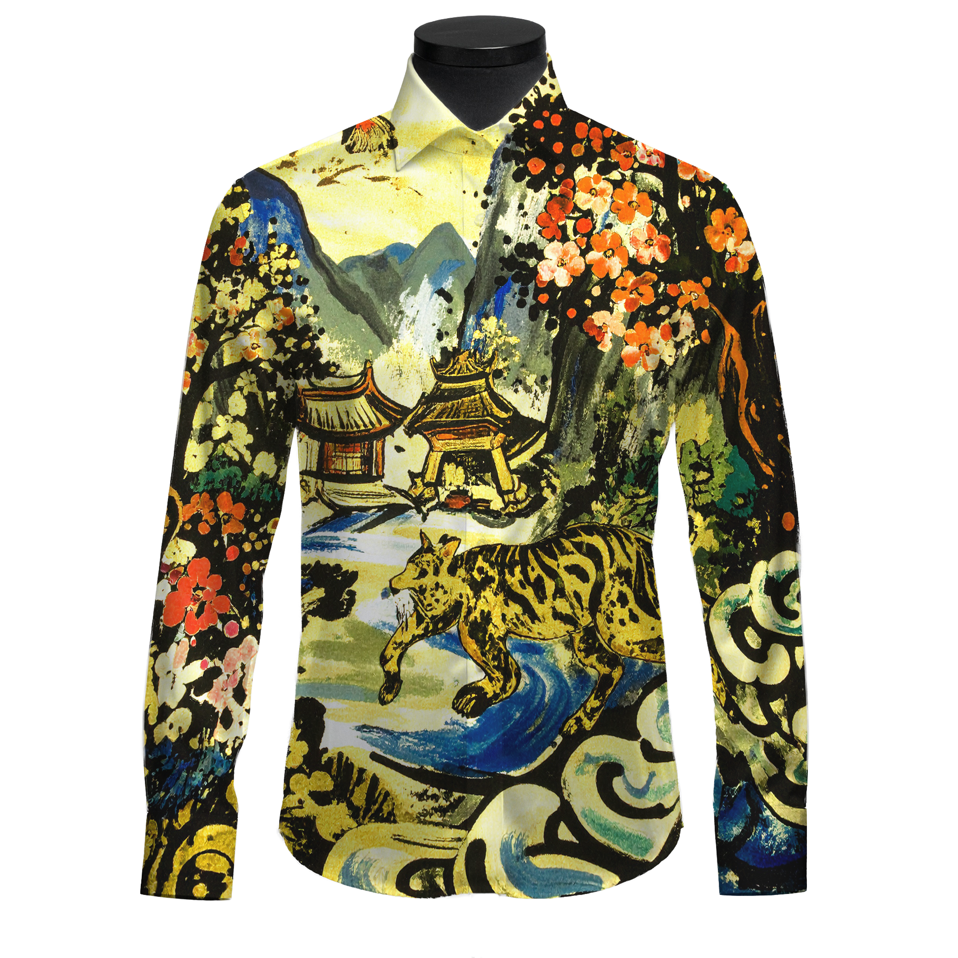 Un día en la aldea - Camisa 100% de seda - Manga larga