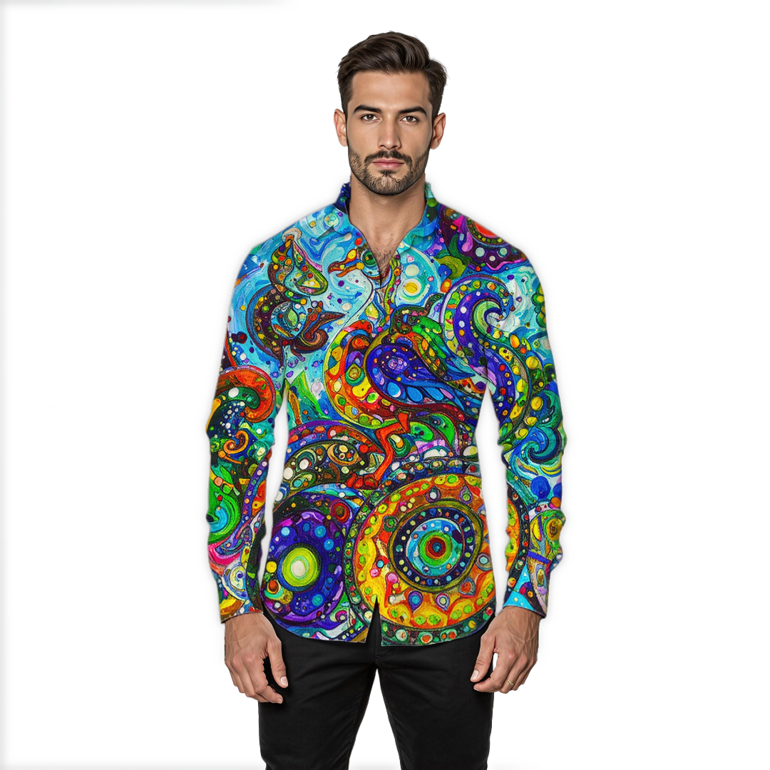 Ave de canto mudo - Camisa 100% de seda - Manga larga