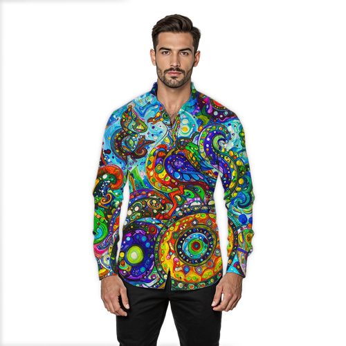 Ave de canto mudo - Camisa 100% de seda - Manga larga