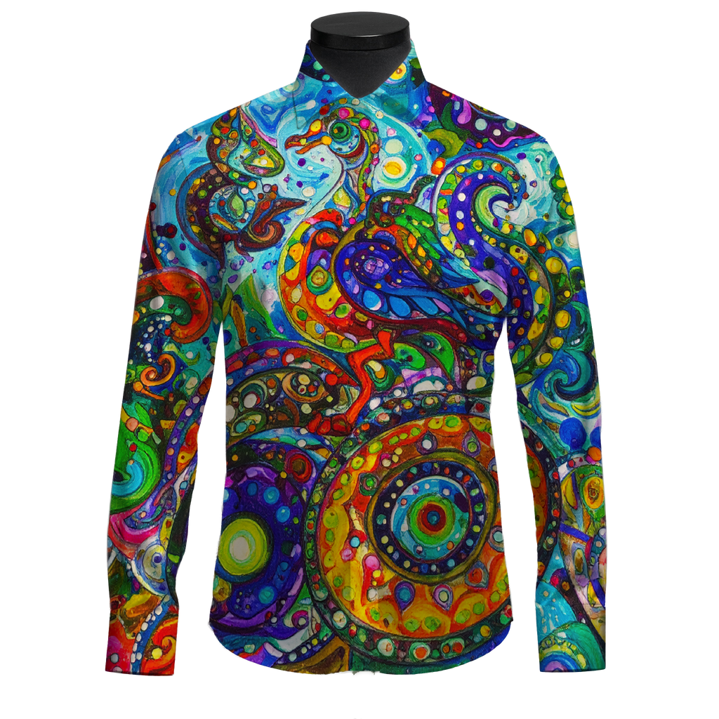 Ave de canto mudo - Camisa 100% de seda - Manga larga