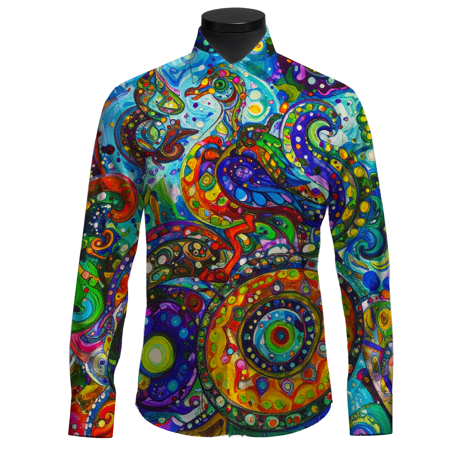 Ave de canto mudo - Camisa 100% de seda - Manga larga